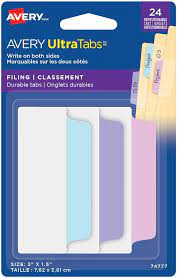 UltraTabs Filing Tabs, Pastel Colours, Lavender, Lt Blue, Pink, 24 pack