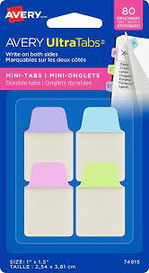 Mini Tabs 1 x 1.5, Pastel Colours, Lavender, Lt Blue, Lt Green, Pink, 80 pack