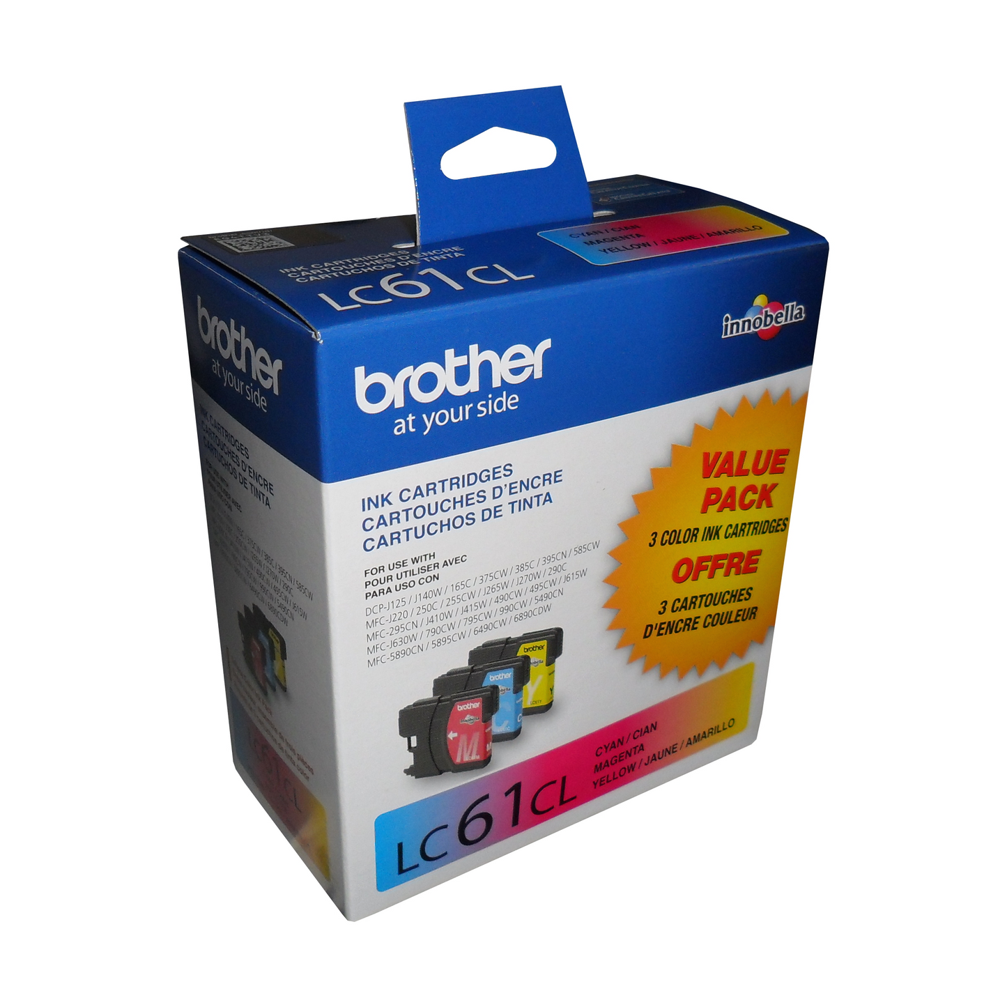 Brother LC613PKS 3-Pack of Innobella  Colour Ink Cartridges, Standard Yield (1 each of Cyan, Magenta, Yellow)