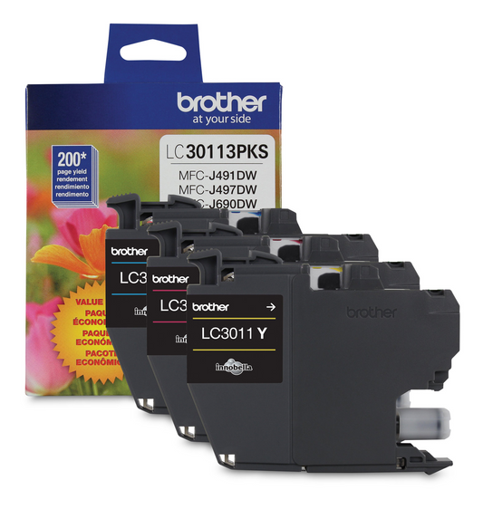 Brother Genuine LC30113PKS 3-Pack Standard-yield Colour Ink Cartridges